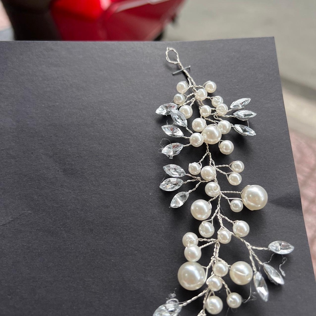 Dây hạt trai đá cài tóc cô dâu 35cm Giangpkc 2022 SP2221636  Phụ kiện cưới Giang