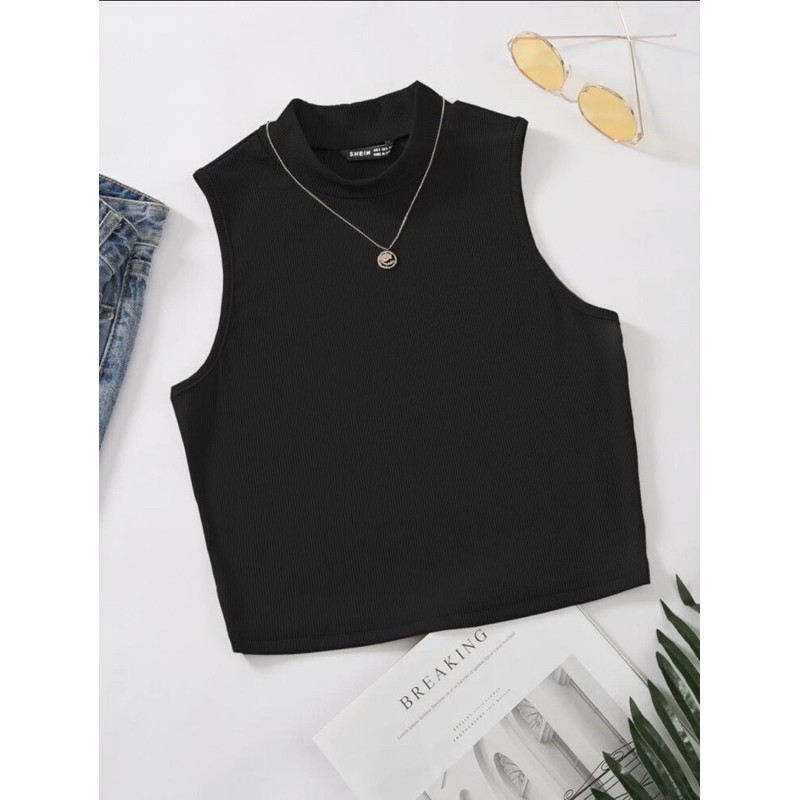 Áo Tanktop Ba Lỗ Sát Nách Thun Gân Cổ Cao SHEIN form basis (Nhiều màu)
