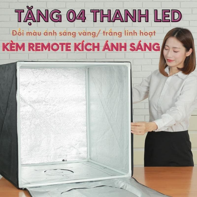 Hộp Chụp Ảnh Sản Phẩm 4 Đèn Led, 3 Chế Độ Màu + Remote Tăng Giảm Ánh Sáng