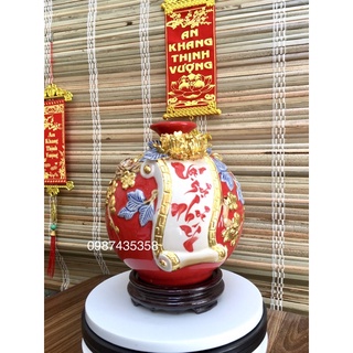 Bình hút lộc cuốn thư Vạn Sự Như Ý gốm sứ Bát Tràng