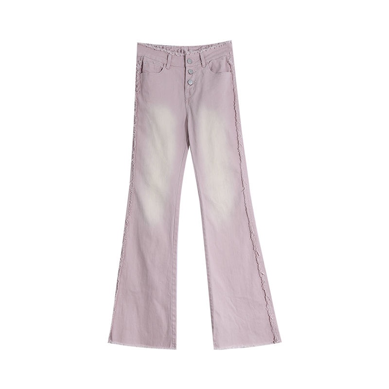 Jiashucheng Quần Jean Ống Loe Lưng Cao Ôm Dáng Màu Hồng Thời Trang Mùa Hè Mới Cho Nữ