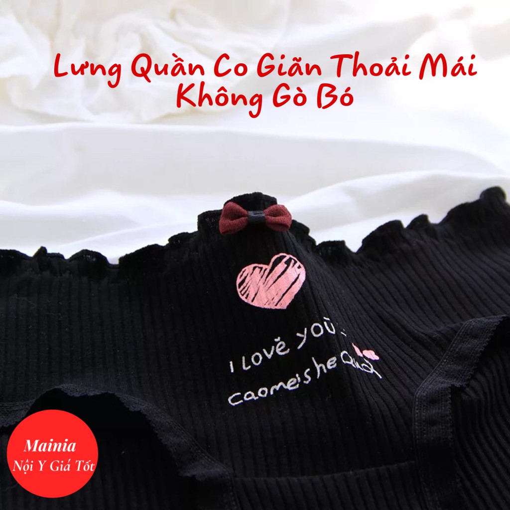 [Có M, Bigsize] Quần Lót Cotton Nữ Màu Đen Hoạ Tiết Trái Tim Dễ Thương Chíp Nữ Màu Đen Siêu Cute Mainia Shop