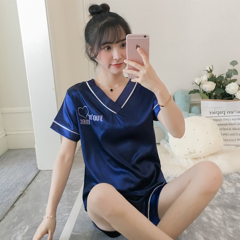 Bộ Đồ Ngủ Nữ Quần Áo Mùa Hè Lụa Tay Cộc Quần Dài Mặc Ở Nhà Dáng Hàn Quốc Sexy Hot BĐN20