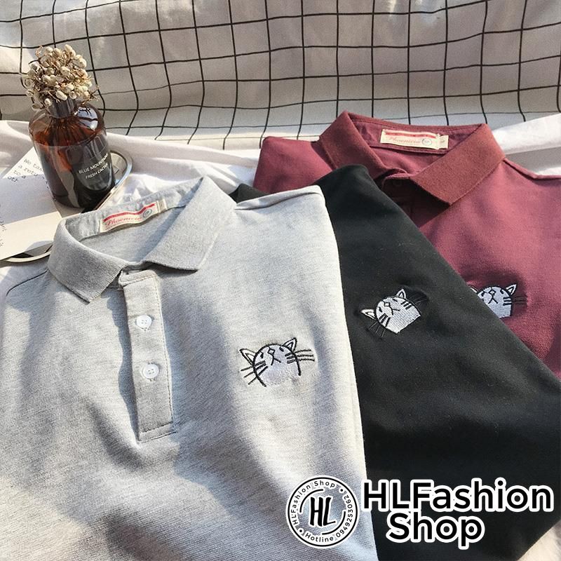 [Mã 11FASHIONSALE1 giảm 10K đơn 50K] Áo polo thun cổ trụ thêu mèo đáng yêu, áo thun size có cổ HLFashion | BigBuy360 - bigbuy360.vn