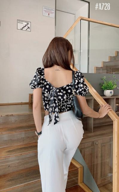Áo croptop hoa cúc cột nơ sau kèm ảnh thật | BigBuy360 - bigbuy360.vn