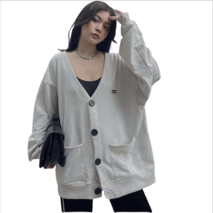 Áo CARDIGAN chất nỉ bông có logo áo có màu xám phù hợp cho cả nam và nữ