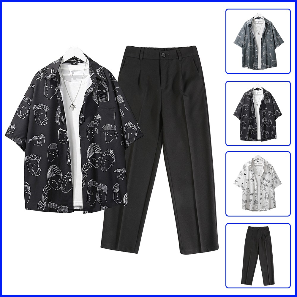 Combo Áo Sơ Mi Ngắn Tay Hoạ Tiết Mặt Người Kết Hợp Quần Tây Âu Chinos Dáng Baggy ZENKODLMEN SOMI 37 + JOGGER 63 | BigBuy360 - bigbuy360.vn