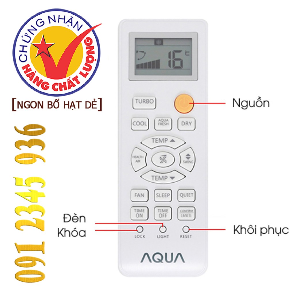 Điều khiển AQUA "HÀNG ĐẸP" cho điều hòa. (Mẫu số 1)