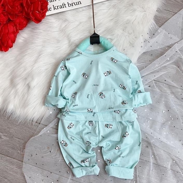 Bộ dài tay cotton lạnh hình gấu  cho bé MST22