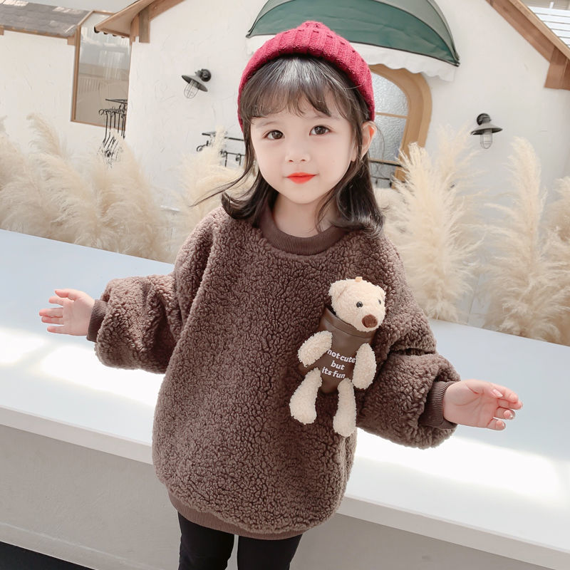 COD Kid's FashionGirl | 5-14 years old Tops Áo Len Của Cô Gái Mùa Thu Và Mùa Đông Nhung Dày Da Cừu Trẻ Em Áo Khoác Ấm Áp