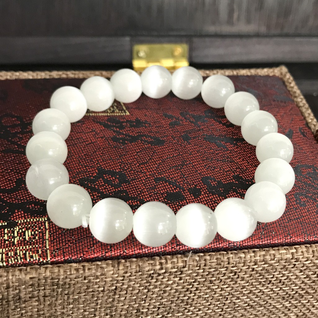 V244-10 Vòng phong thủy mắt mèo trắng 10 ly - Mệnh Kim - Thủy V244-10
