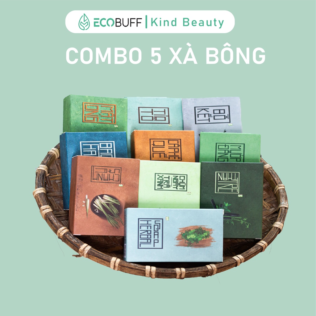 Quà tặng Ecobuff GiftSet MÊ XÀ BÔNG COMBO 5 Xà bông Sinh Dược xà bông tắm thảo mộc chiết xuất thiên nhiên lành tính