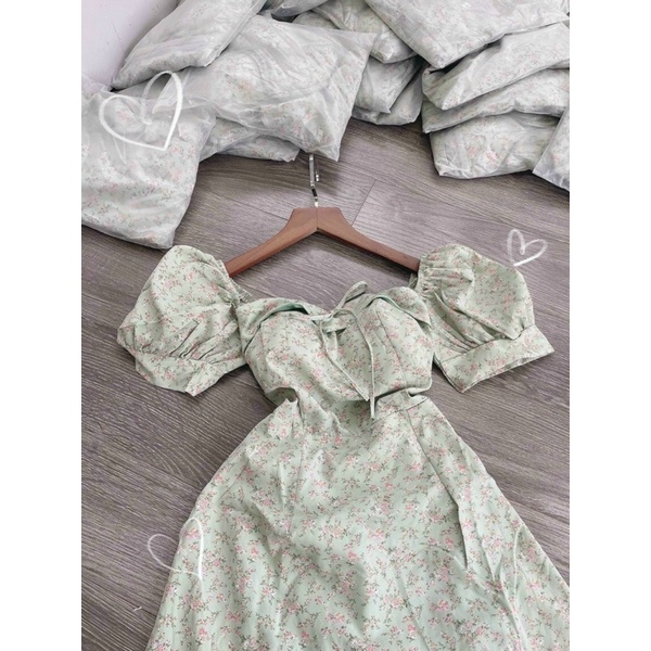 ĐẦM VÁY XANH HOA NHÍ CÓ MÚT ĐỆM 2 LỚP