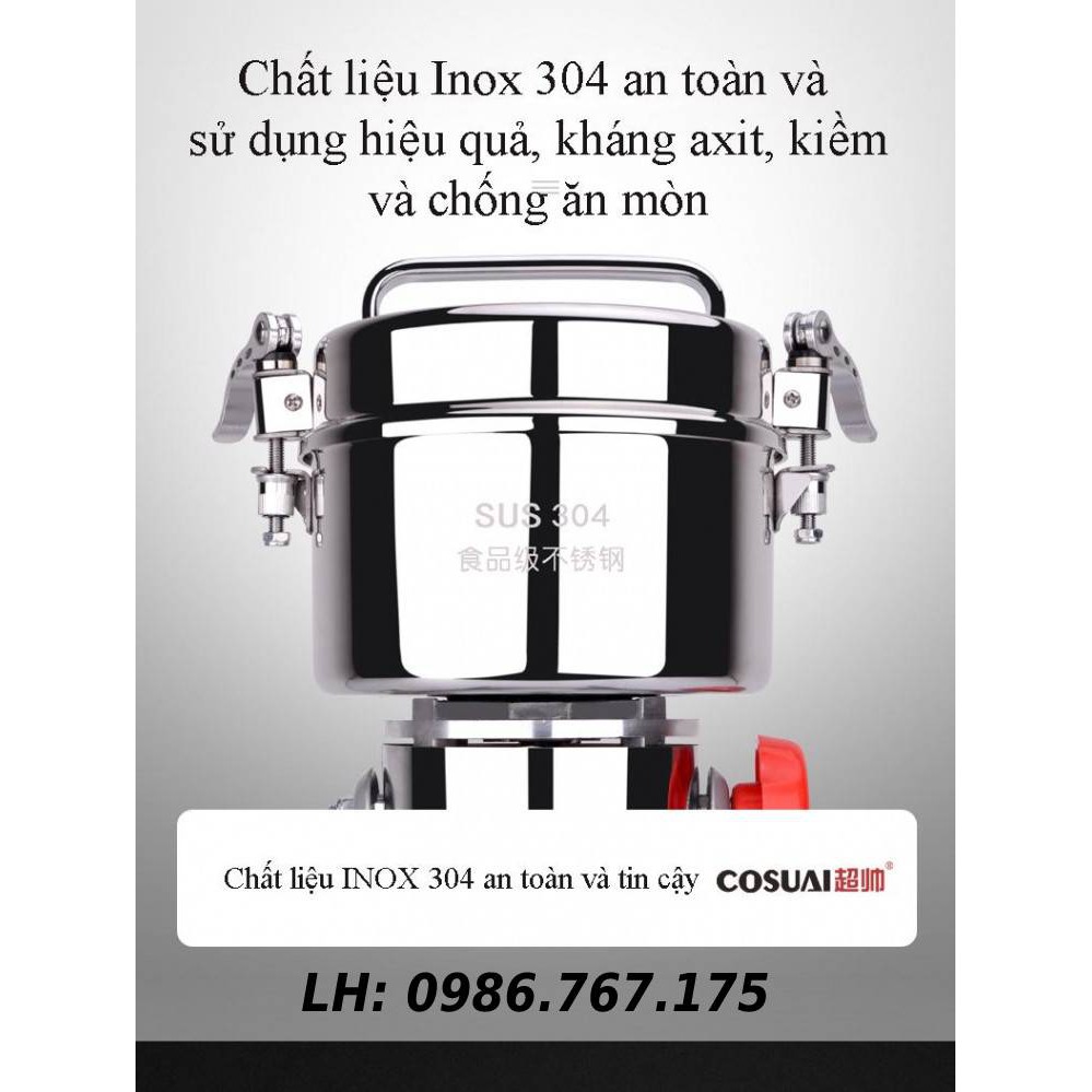 Máy xay, nghiền đồ khô, bột ngũ cốc chất liệu INOX 304 cỡ siêu lớn 2.5KG, công suất 4000W xay được khối lượng rất lớn