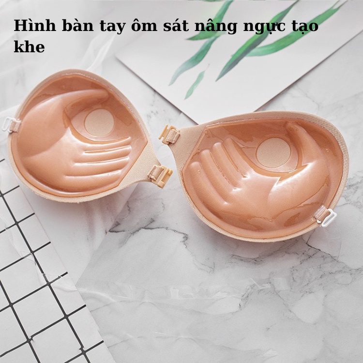 Miếng dán ngực cài trước siêu nâng ngực siêu dính, Áo bra dán Ngực Silicon bàn tay hở lưng Pinkaha  (tặng kèm dây trong)
