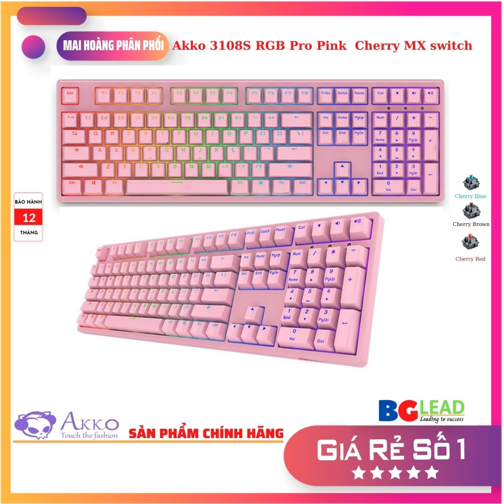 Bàn phím Akko 3108S RGB Pro Pink Cherry MX switch