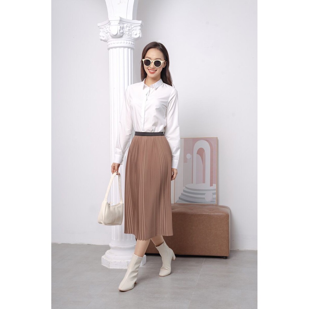 Sơ Mi nữ U.Ni trắng tinh Dài tay basic cơ bản dáng suông
