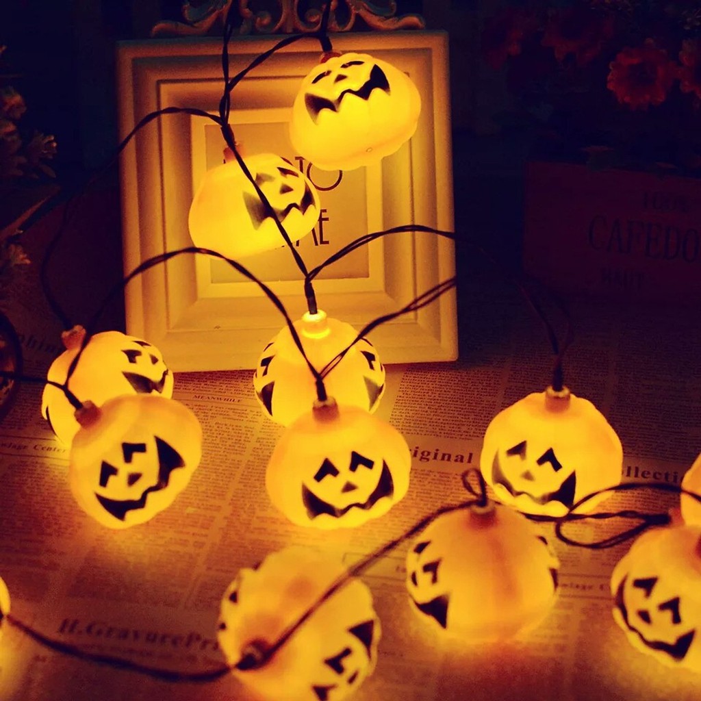 Dây đèn led bí ngô dùng năng lượng mặt trời trang trí Halloween GIVASOLAR GV-PHSL-3