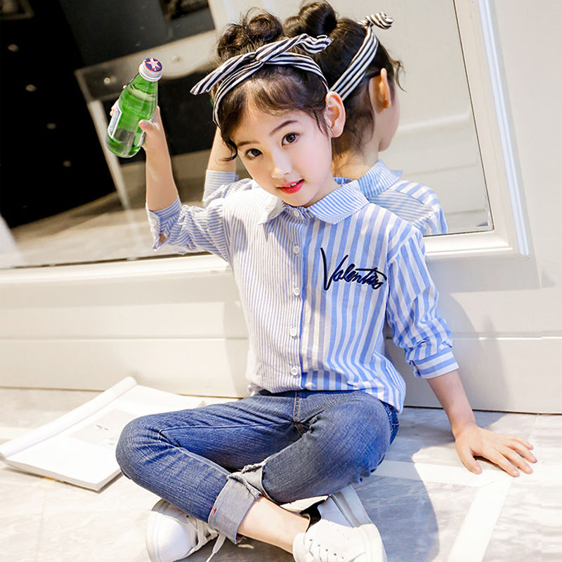 Áo sơ mi tay dài phong cách Hàn Quốc thời trang cho bé gái