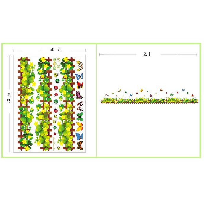 Combo Decal dán tường xanh 3 - decal cửa sổ 3d và chân tường trang trí nhà cửa đẹp