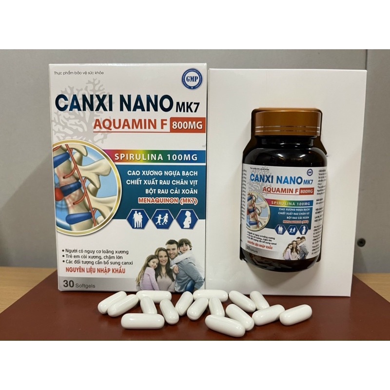 Viên uống Canxi hữu cơ CANXI NANO MK7 AQUAMIN F 800mg - Cao xương ngựa bạch - Canxi tảo biển đỏ bổ sung Canxi D3 K2 MK7ơ