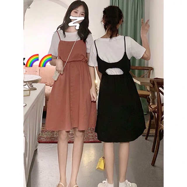 Set yếm váy kèm áo phông trắng UlzzangHàng Quảng Châu