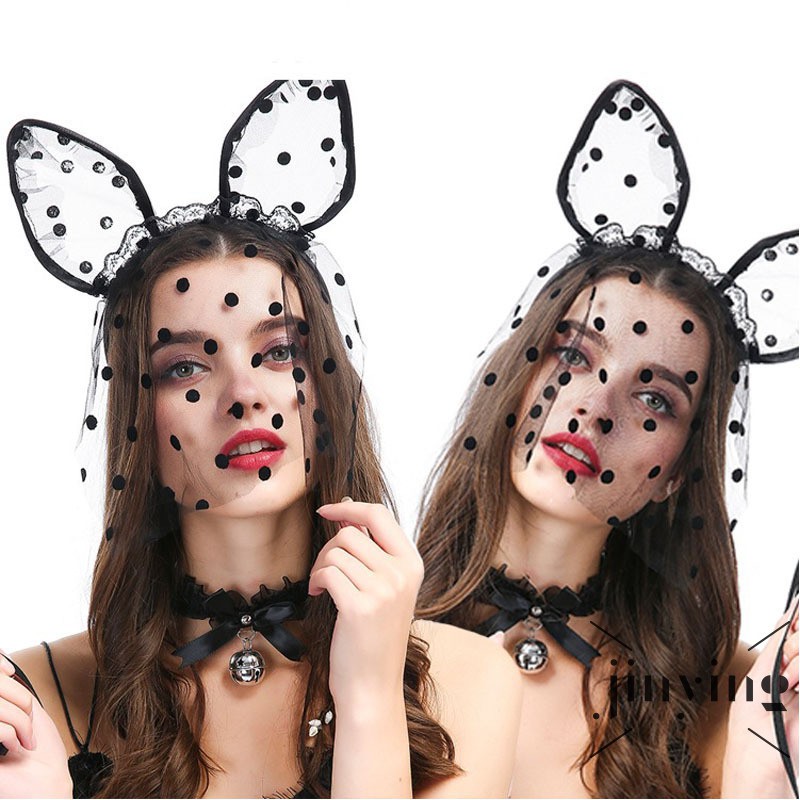 GETNOIVAS ❤S Wind Handmade Large Dot Veil Lace Decoration Sexy Accessories Cat Rabbit Ears Fashion Headband Se