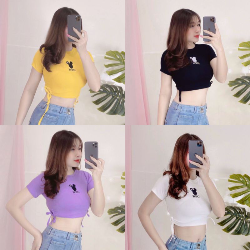 ÁO CROPTOP THÊU CREW RÚT 2 BÊN A3