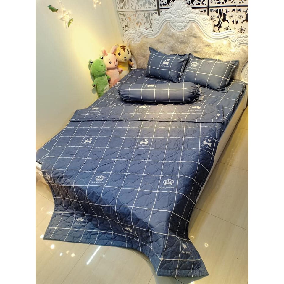 Ga giường 1m6 1m8 caro vương miện sang chảnh cho phòng ngủ của bạn