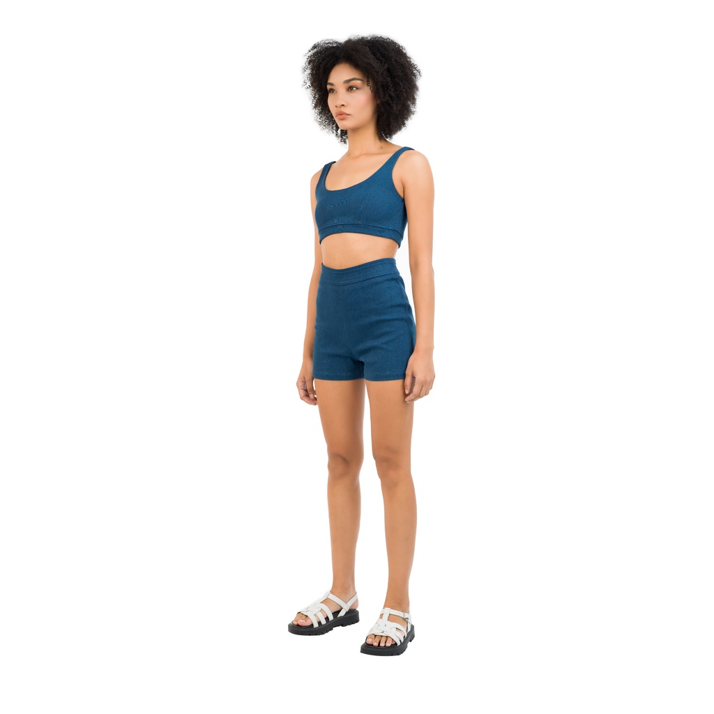 Quần thun denim form ngắn, là min - MEDIUM BLUE FIT SHORTS