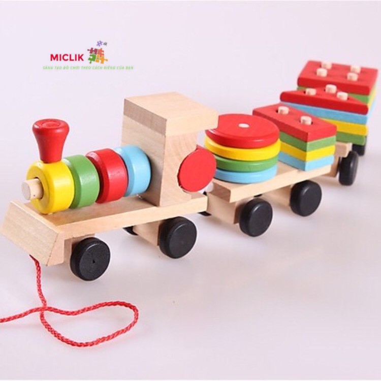 Đồ Chơi Tàu Hỏa Thả Hình Khối Bằng Gỗ MICLIK Giúp Bé Nhận Biết Hình Khối - Đồ Chơi Thông Minh Cho Bé