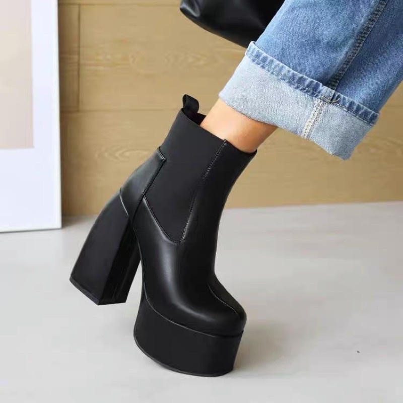 Bốt da ankle đế cao 13,5 cm ulzzang/ Boots da đế cao