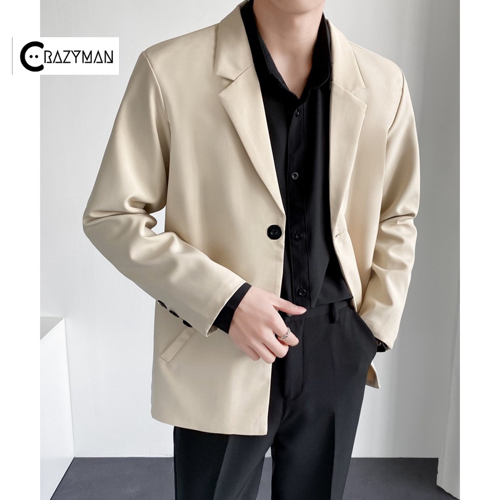 Áo blazer nam form rộng, Áo khoác blazer nam dài tay dáng unisex màu đen nâu phong cách Hàn Quốc | BigBuy360 - bigbuy360.vn