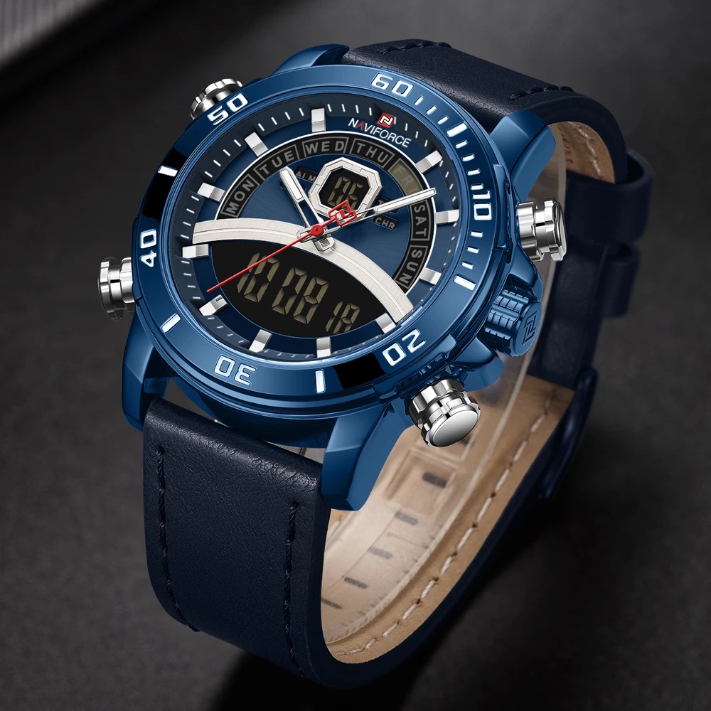 Đồng Hồ Đeo Tay Thạch Anh NAVIFORCE Dây Da Chống Nước Dành Cho Nam