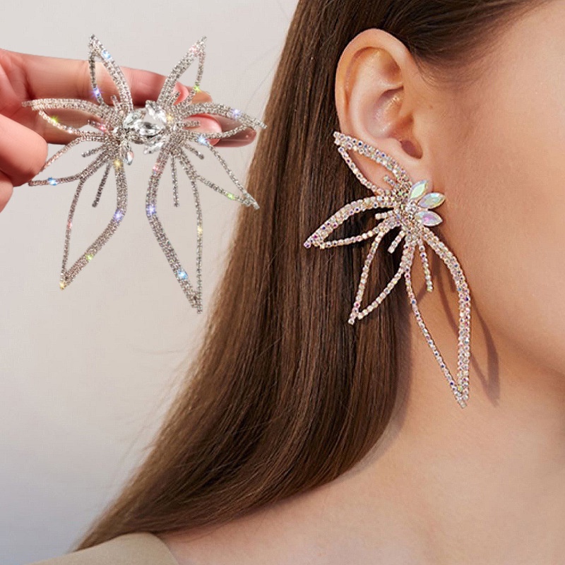 Khuyên Tai Hợp Kim Họa Tiết Hoa Lá/Hình Thoi Sáng Tạo Thời Trang