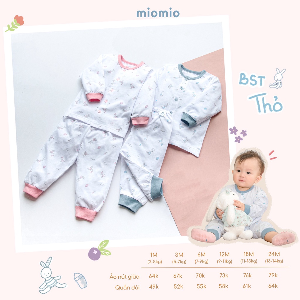 Bộ Quần Áo Sơ Sinh Dài Tay, Nút Giữa MIOMIO - Cho Bé Trai, Bé Gái (Từ 0-24 tháng), Vải Cotton