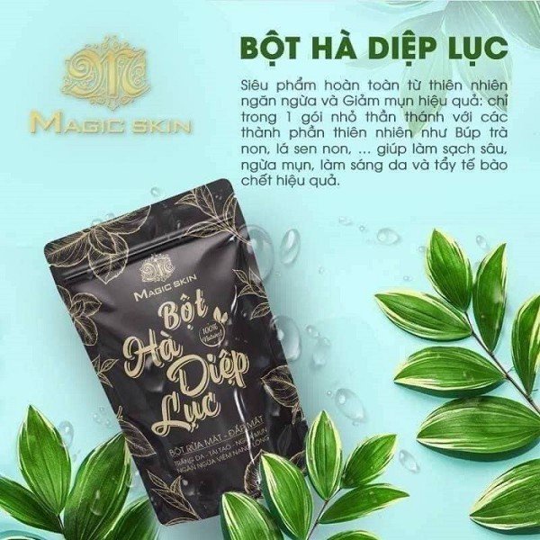 Bột hà diệp lục rửa mặt đắp mặt ngừa mụn thiên nhiên cho da sáng sạch Magic Skin