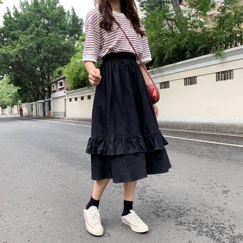 [C23] Chân váy ulzzang KAKI 2 TẦNG dáng suông cạp chun chất kaki dày dặn cực tôn dáng nữ tính (sỉ từ 5sp bất kì) | BigBuy360 - bigbuy360.vn