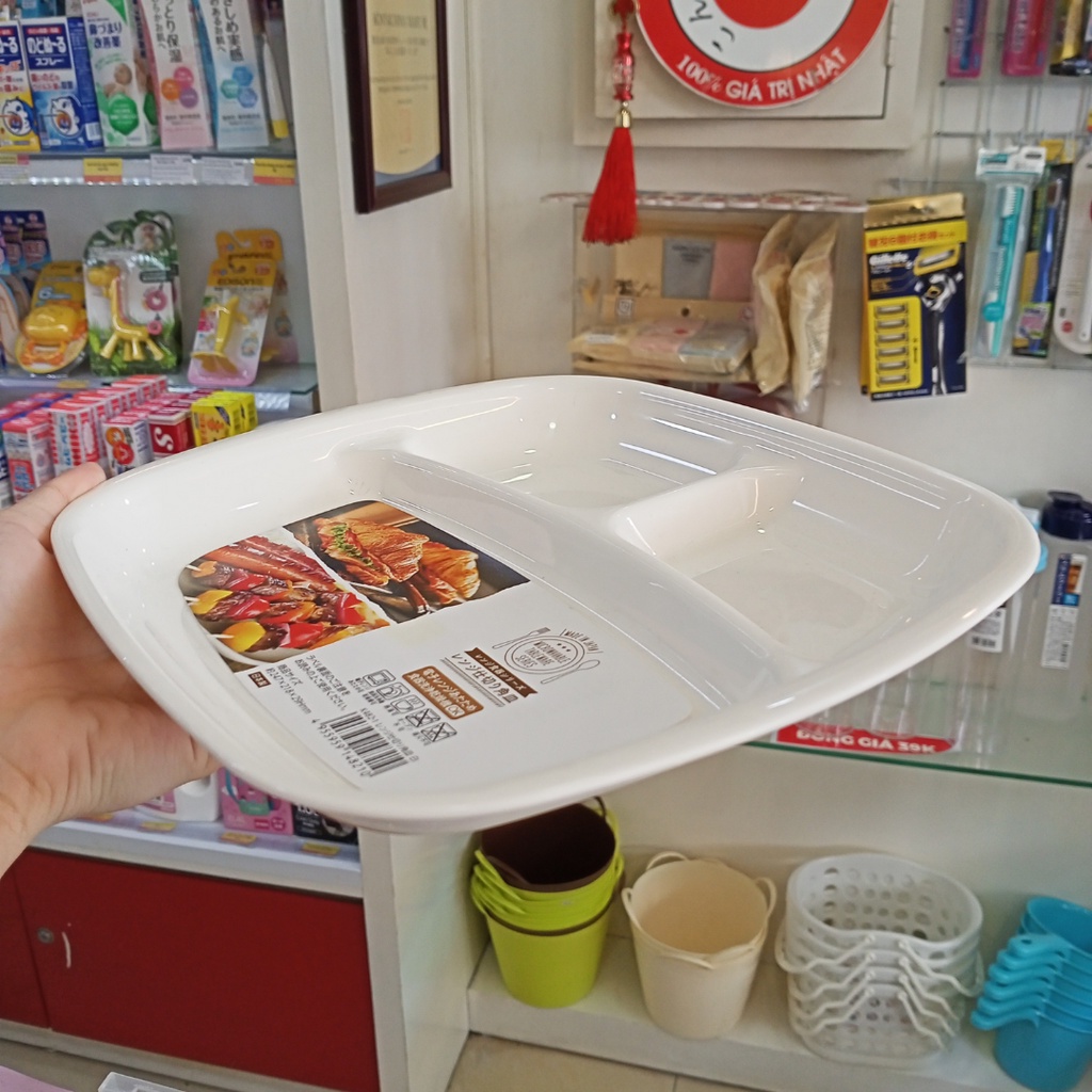 Khay Ăn Hình Chữ Nhật Chia 3 Ngăn Cho Bé NIPPAN - Hàng Nội Địa Nhật Bản - 4955959148210