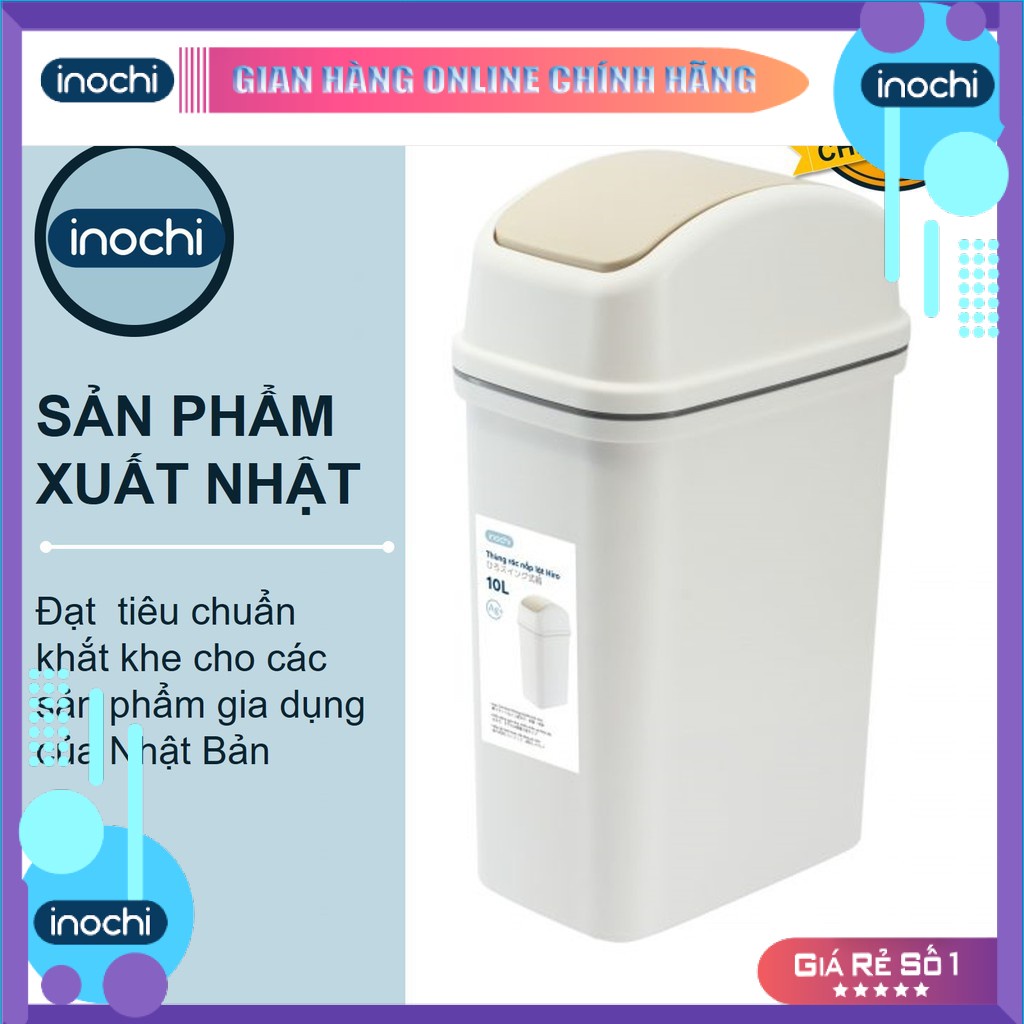 Thùng Rác Nhựa Nắp Lật Inochi 10 Lít Rất Đẹp Làm Sọt Rác Văn Phòng, Khách Sạn, Đựng Rác Gia Đình, Để Bàn Trong Nhà