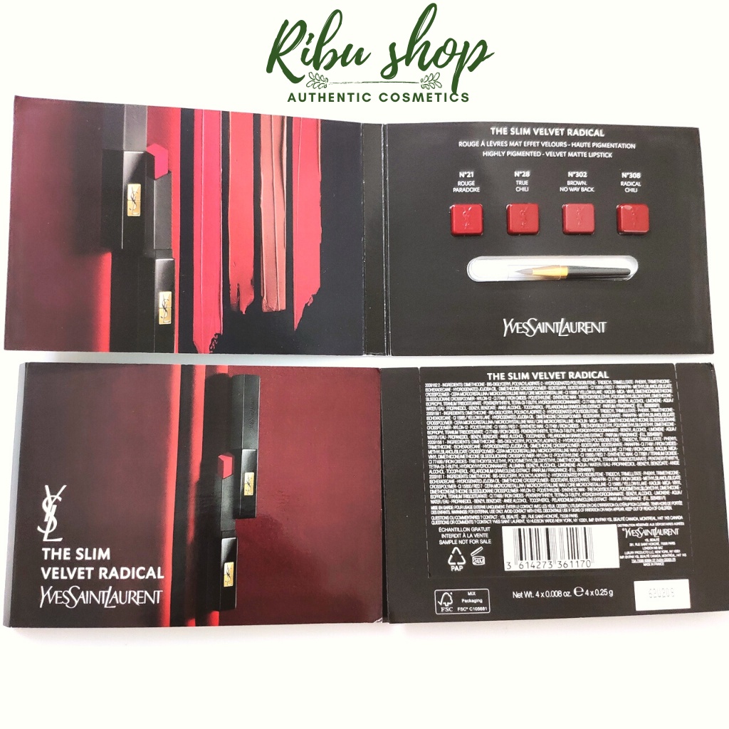 Mẫu thử sample son lì YSL The slim velvet radical 4 ô kèm cọ - Ribu shop