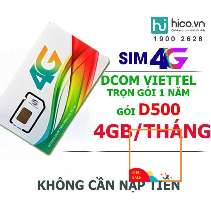 SIM 3G 4G VIETTEL D500 TRỌN GÓI 12 THÁNG KHÔNG CẦN NẠP TIỀN GIÁ CỰC RẺ - TẶNG BÚT CẢM ỨNG THÔNG MINH