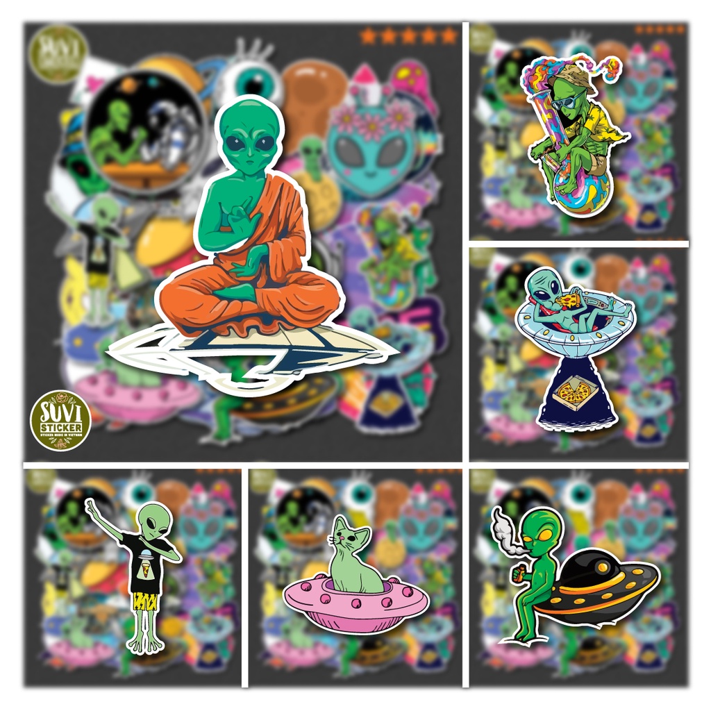 50 Sticker Alien Vũ Trụ chống nước sticker dán mũ bảo hiểm, laptop, điện thoại, đàn guitar, vali. MSP: NS60