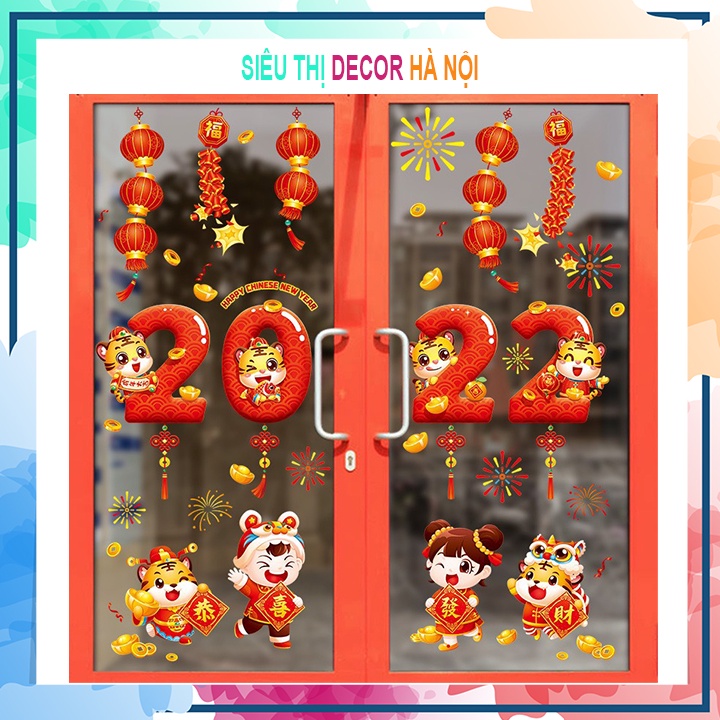 Decal tết 2022 trang trí dán cửa kính 2 mặt sẵn keo [20 mẫu]