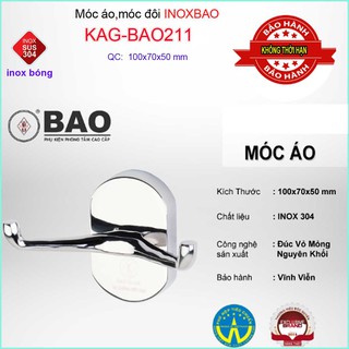 Móc đôi Inox Bảo KAG-BAO211, móc 2 treo đồ nhà tắm SUS304 đế đúc thiết kế tuyệt đẹp sang trọng tinh tế đến từng chi tiết