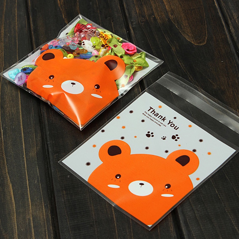 Set 100 Túi Đựng Bánh Kẹo Tự Dính Hình Gấu Dễ Thương