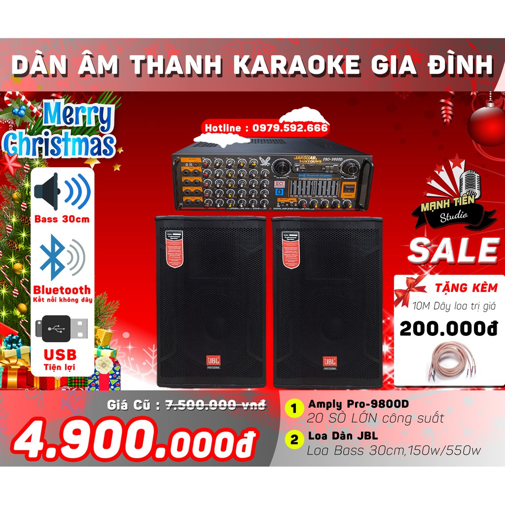 [GIÁNG SINH] Trọn bộ dàn loa treo tường bass 30cm, amply pro9800D 20 sò công suất lớn chuyên karaoke gia đình giáng sinh