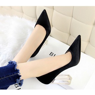Giày cao gót đế trong satin- đế vuông- 10cm- ẢNH THẬT