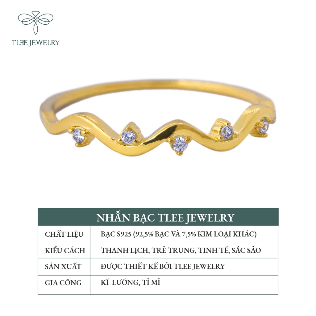 Nhẫn bạc nữ TLEE mặt sóng đính đá mạ vàng 14k cao cấp NCJ A0127