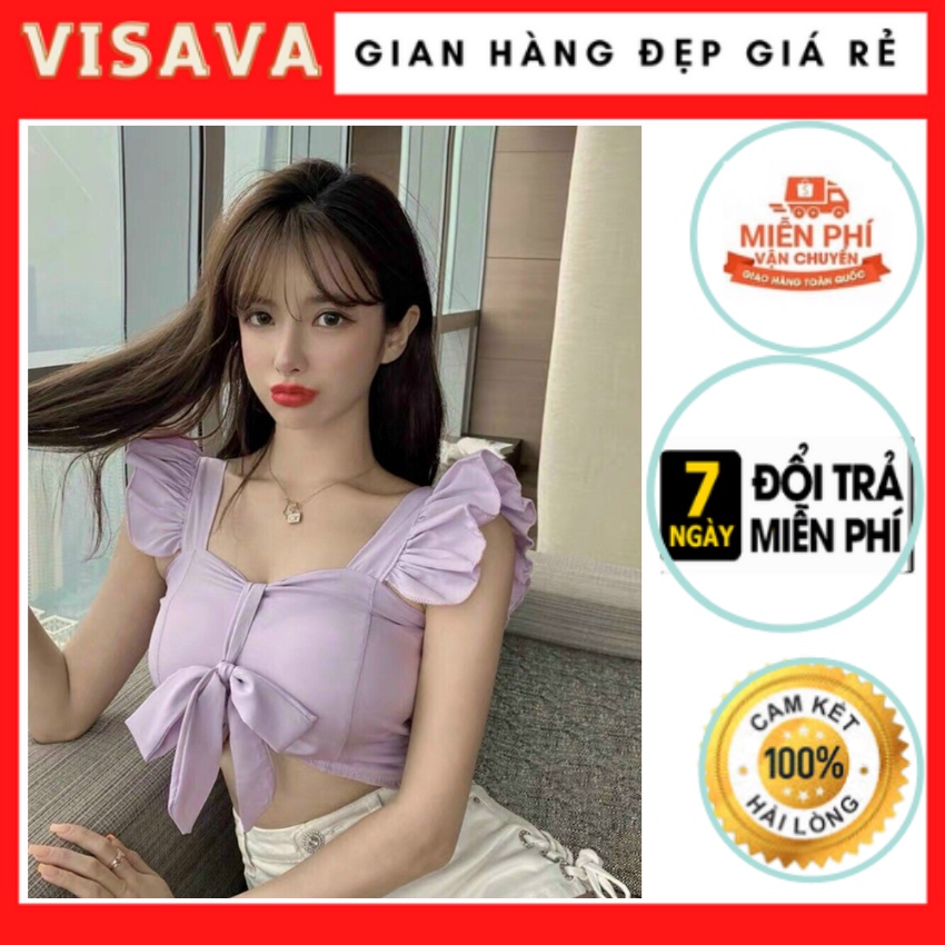 Áo Croptop Voan Dây Phối Bèo - Nơ Ngực Nhều Màu Gợi Cảm - Visava.clothing